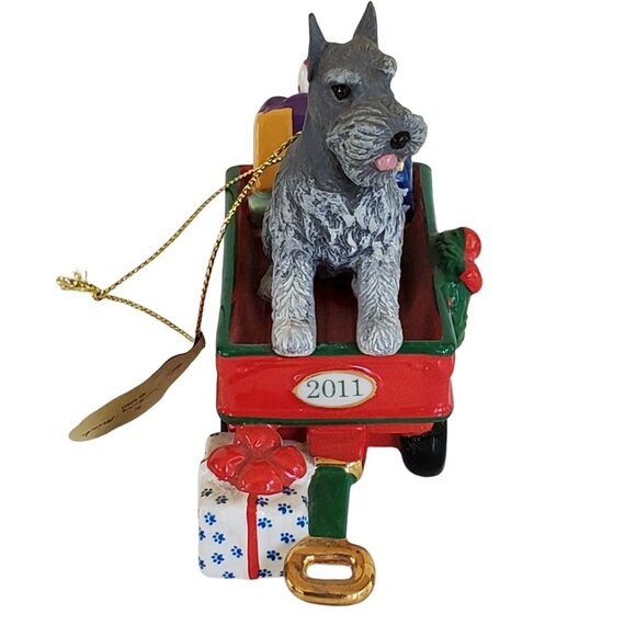 Danbury Mint 2011 Annual Mini Schnauzer Dog Ornament Merry Christmas Red Wagon - Picture 5 of 8